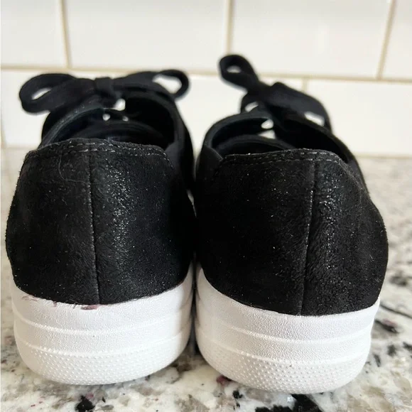 Womens Fitflop Sneakers Lace Up Valentia Metallic Black Shoes AB4-001 - Picture 7 of 13